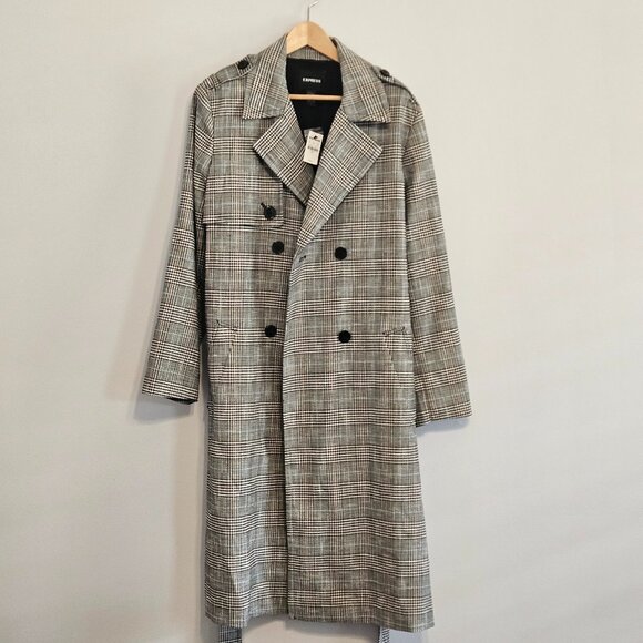 EXPRESS Women’s Plaid Longline Coat – XL – NWT – Classic- MSRP $228 - Picture 2 of 7